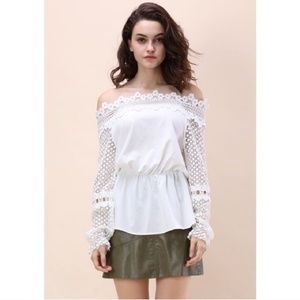 Off The Shoulder White Lace Blouse